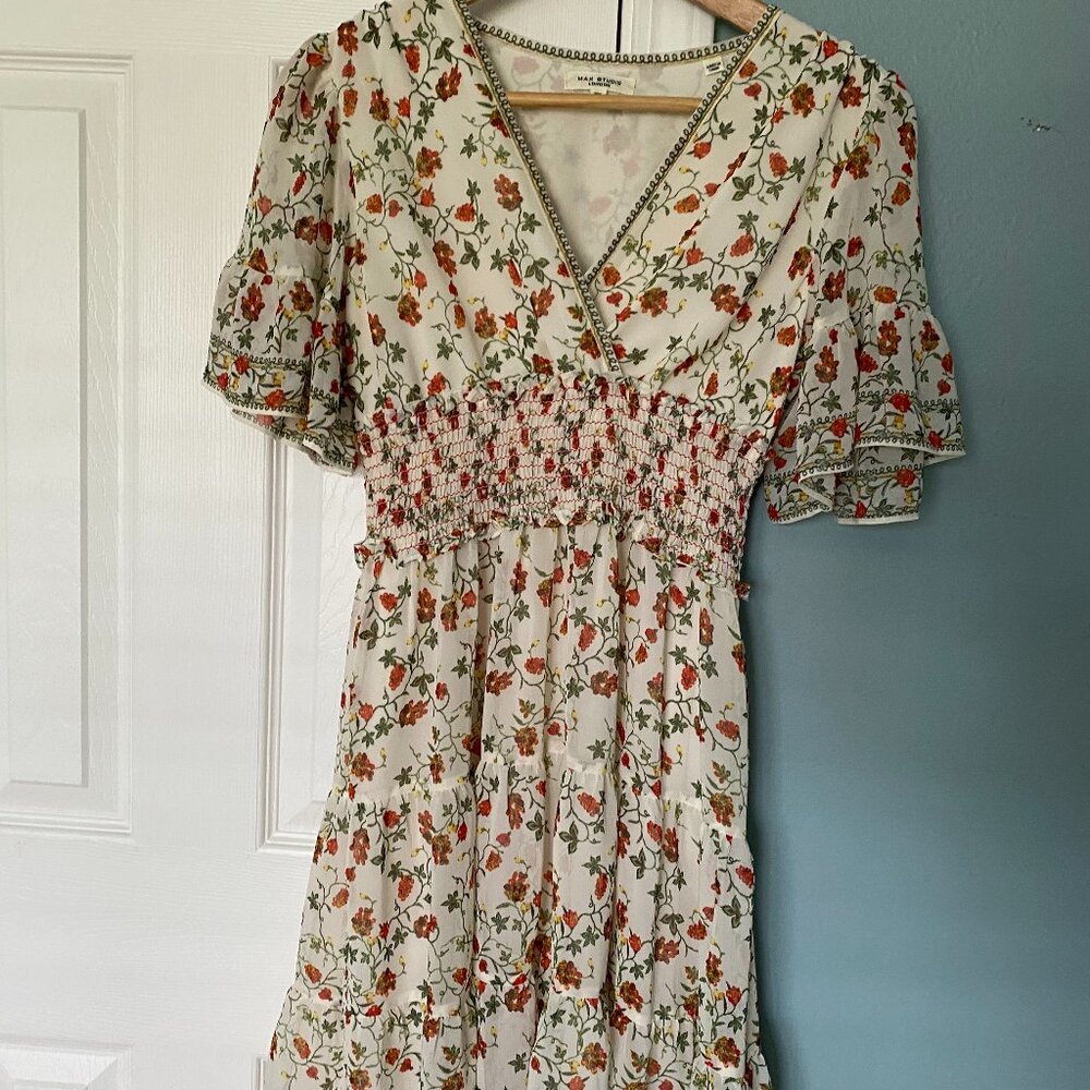 MAX STUDIO Floral Sleeve Midi Dress(XS)
